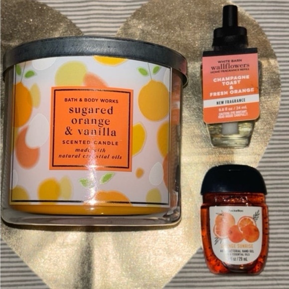 NEW Bath and Body Works Sugared Orange & Vanilla 3 Wick Candle + Free gifts! - Picture 2 of 6
